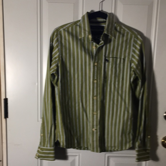 Abercrombie NY green striped button front long sleeved collared shirt size XL - Picture 1 of 7